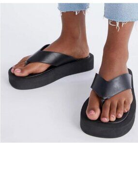 miss left Black Open Toe Thong Sandals Platform Heel Flip Flops Slip On Shoes